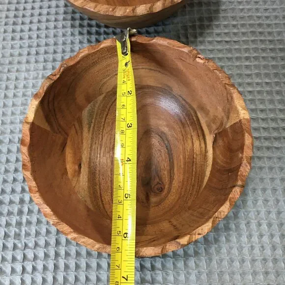 Set of 2 Handcrafted Wooden Bowls 6.5" Small Wood Bowls Artisan Natural Rustic - Picture 10 of 11